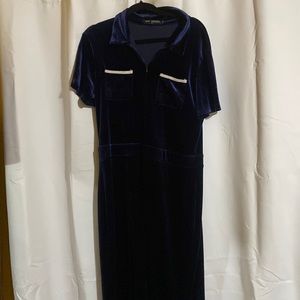 Navy blue shirt sleeve velvet jumpsuit/one piece never been worn